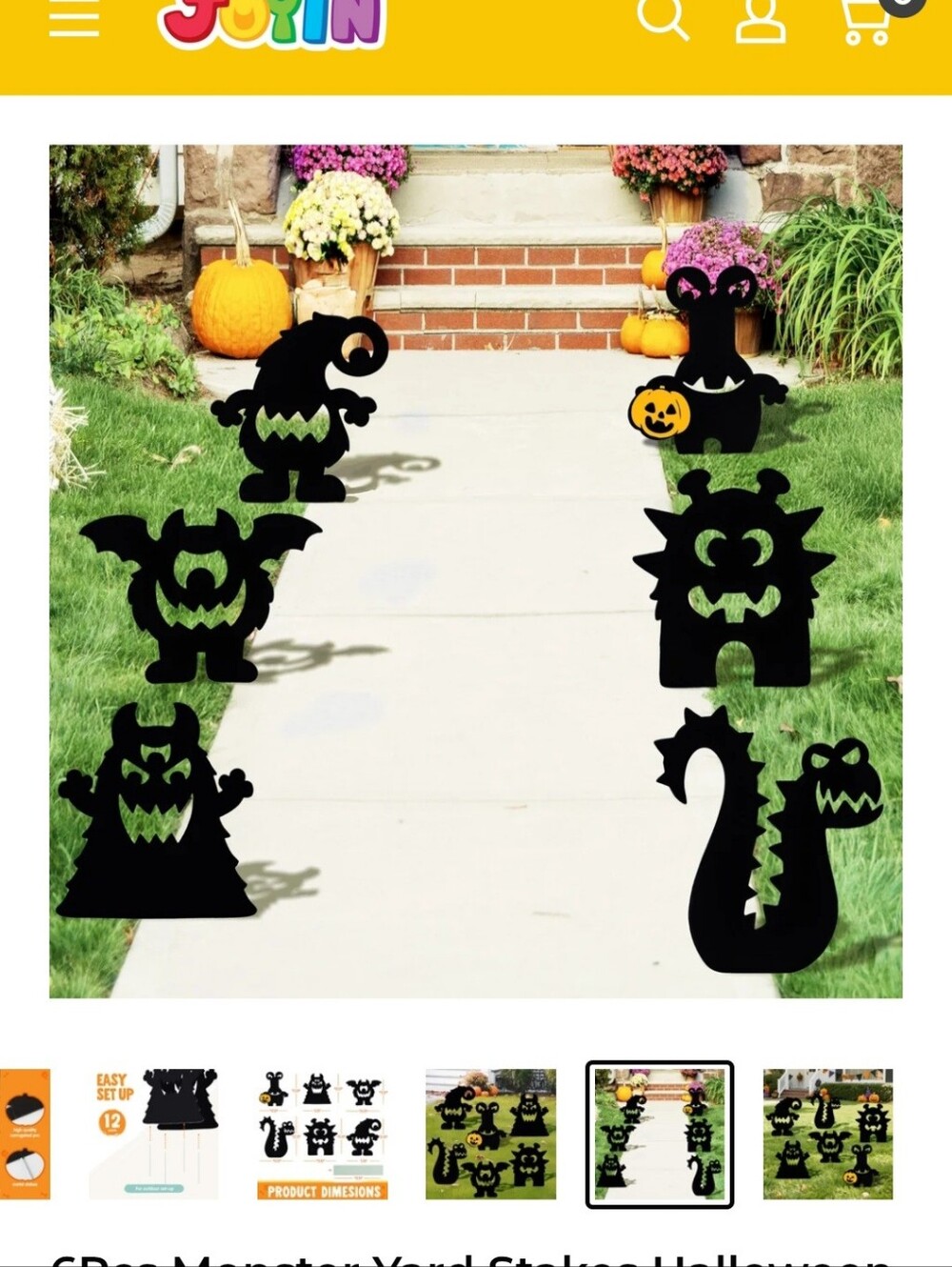 Joyin 6 Pc Black Monster Yard Stakes - Halloween Lawn Decorations